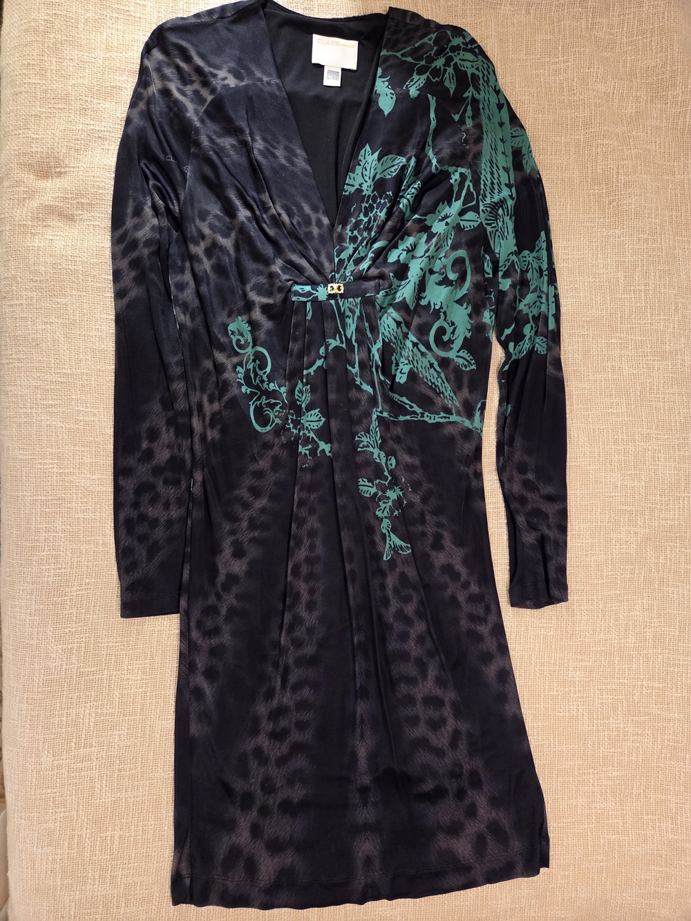 Class Roberto Cavalli Black Dress with Teal Floral Motif